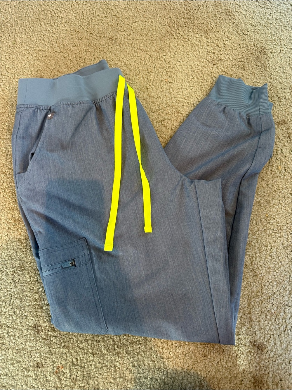 FIGS Heather Indigo Joggers with Neon Yellow Drawstrings